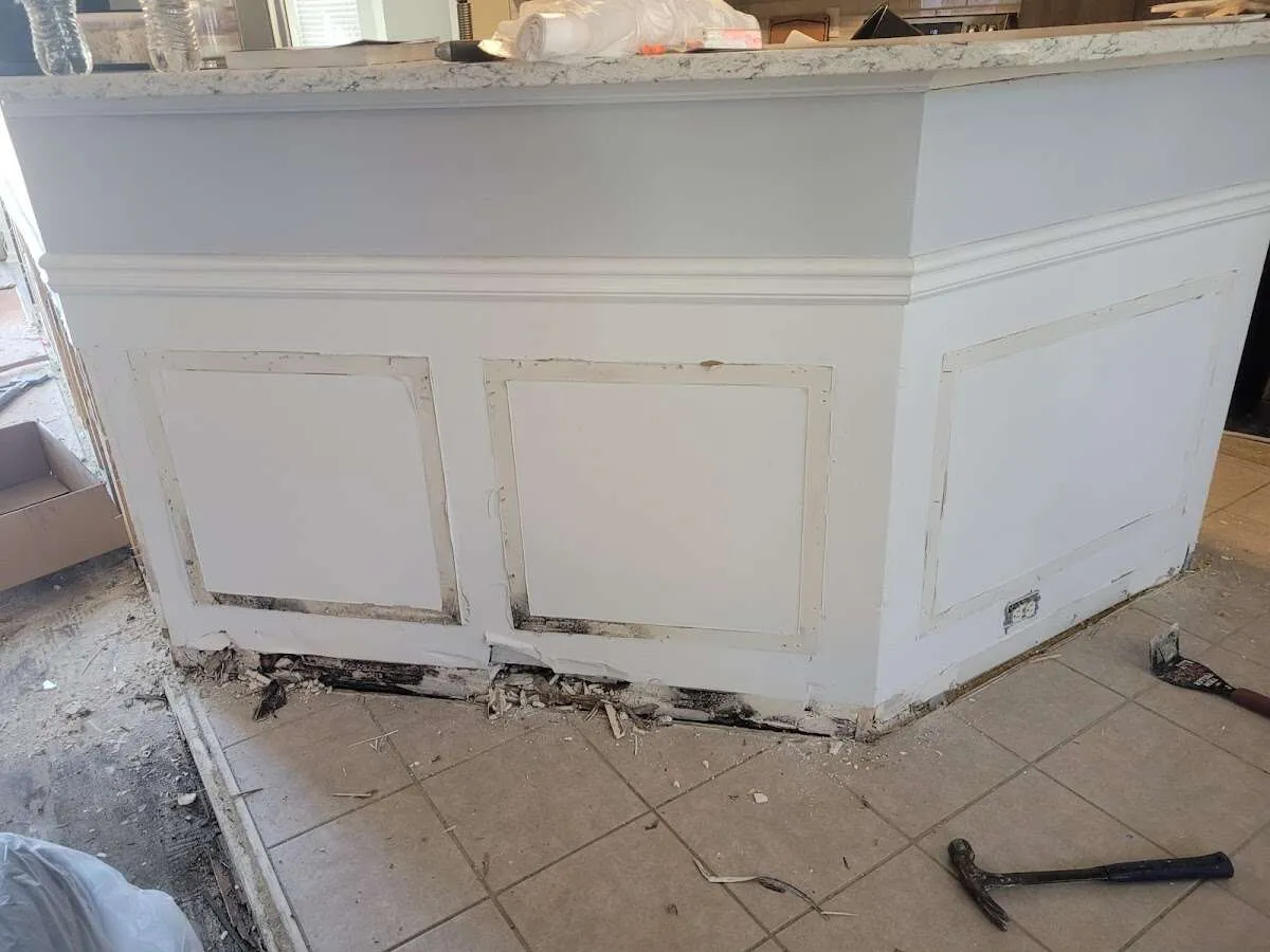 Water damage and mold on kitchen during Storm Damage Restoration in Trumann